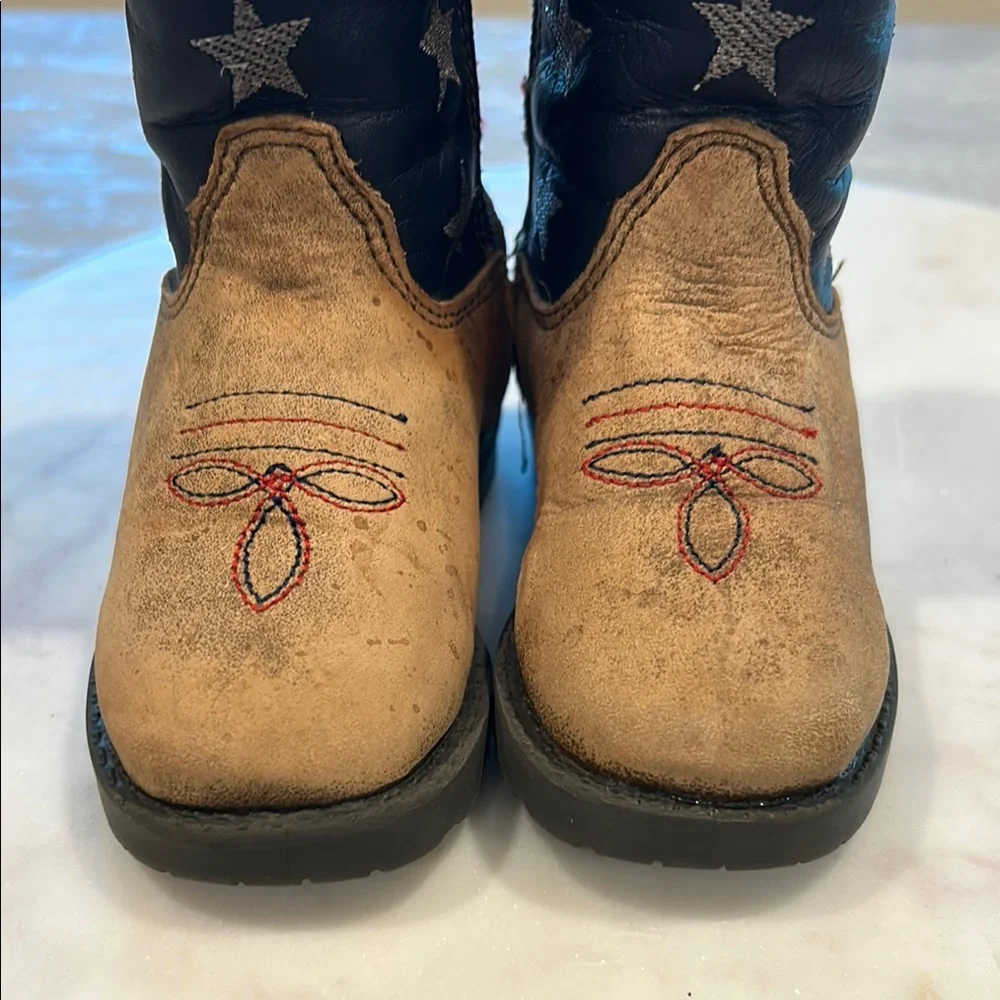 Cody James boys USA flag style 43800 Leather Tan & Blue Ankle-High Boots size 5D
